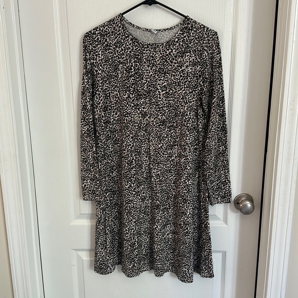 Cotton longsleeve leopard print dress